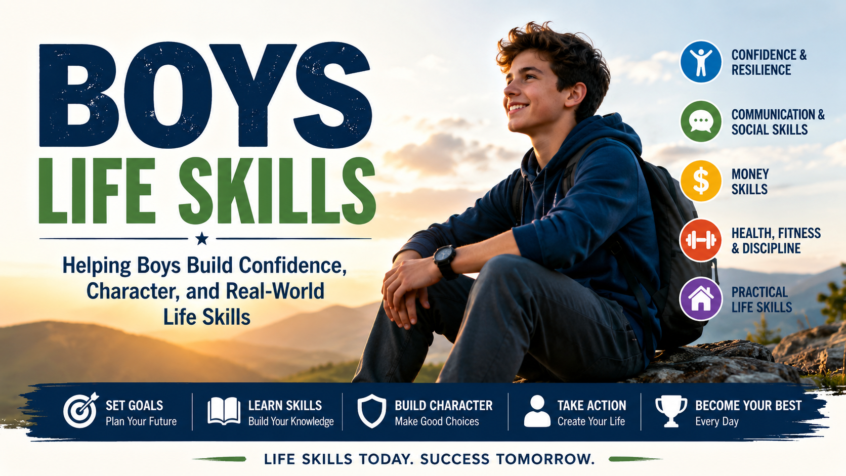 Boys learning confidence, responsibility, communication, money skills, and practical life skills