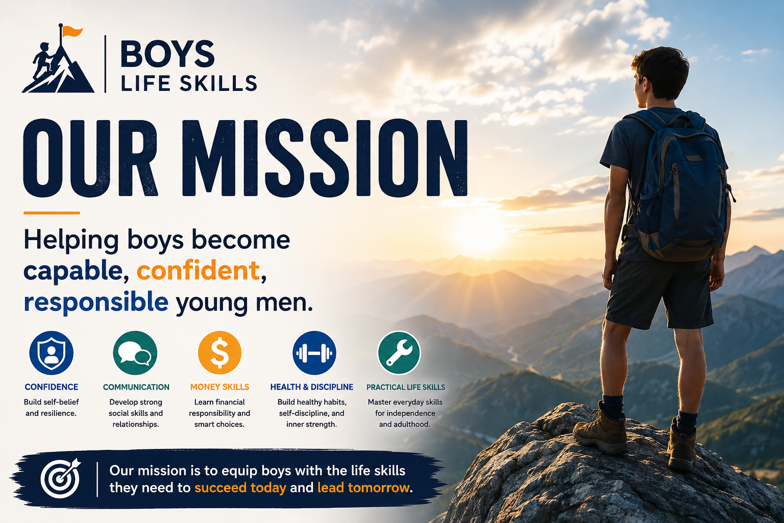 Boys Life Skills mission helping boys build confidence, character, responsibility, discipline, and practical life skills for adulthood.