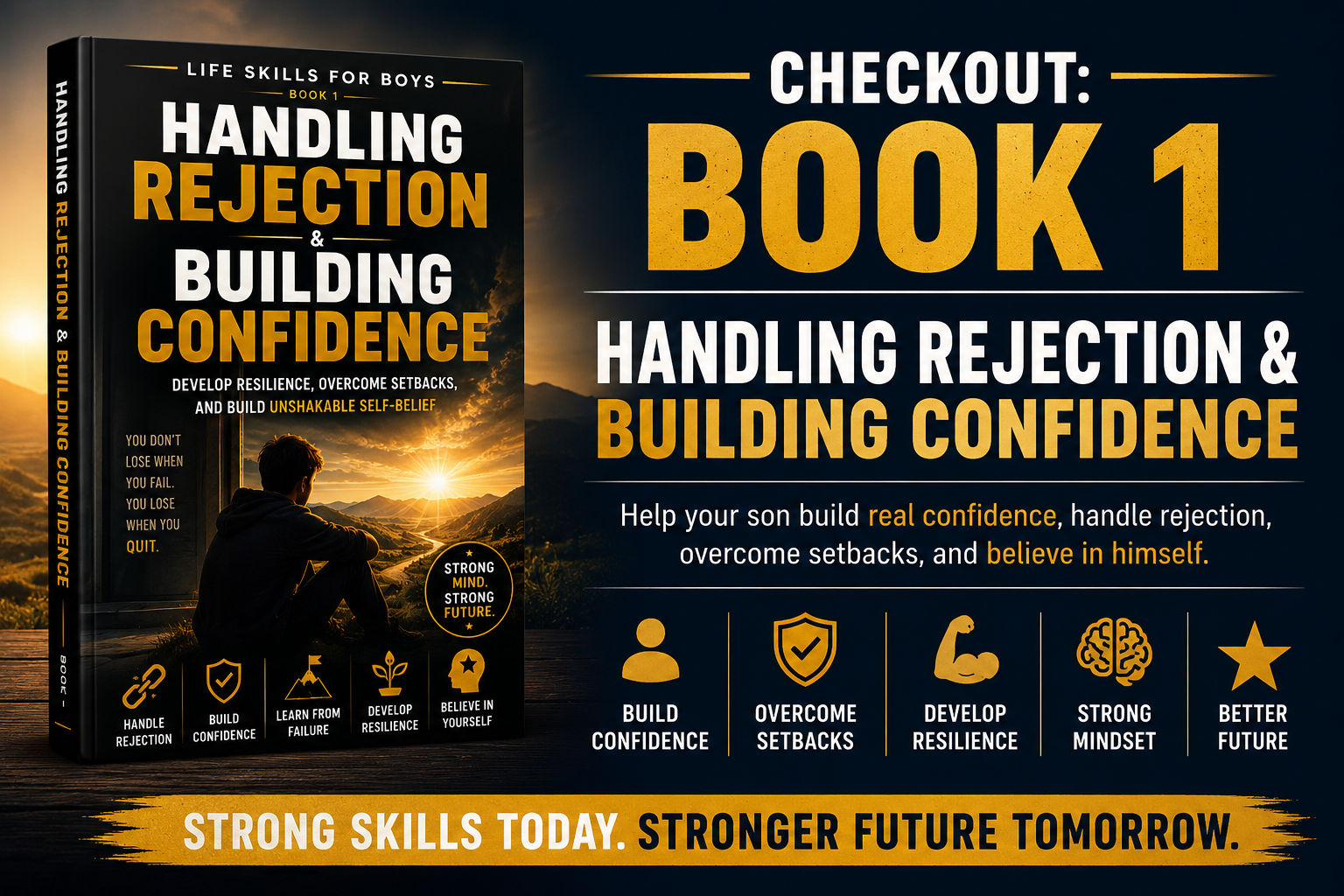 Checkout page for Book 1 Handling Rejection and Building Confidence, helping boys build confidence, resilience, and self-belief.